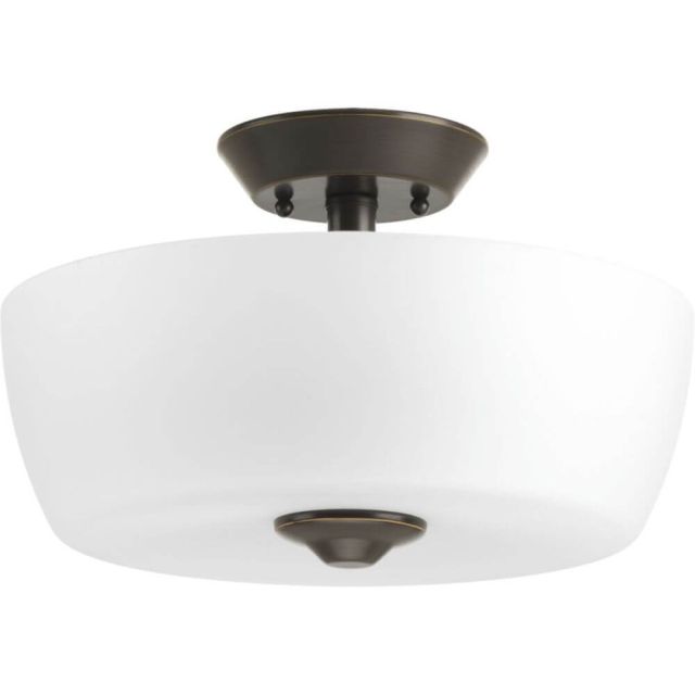 Progress Lighting Leap 2 Light 14 Inch Semi-Flush Mount In Antique Bronze With Etched Glass P350060-020