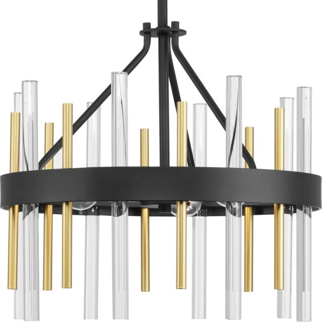 Progress Lighting Orrizo 3 Light 16 inch Semi-Flush Convertible in Matte Black with Clear Glass and Golden Metal Rods P350232-031