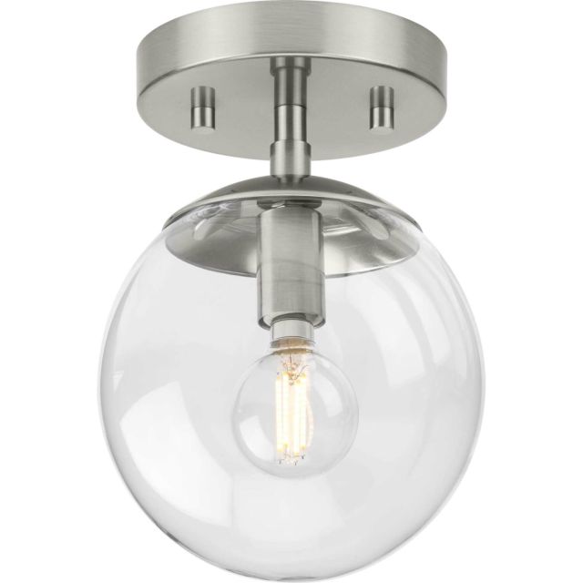 Progress Lighting Atwell 1 Light 6 inch Semi-Flush Mount in Brushed Nickel with Clear Glass Shade P350234-009