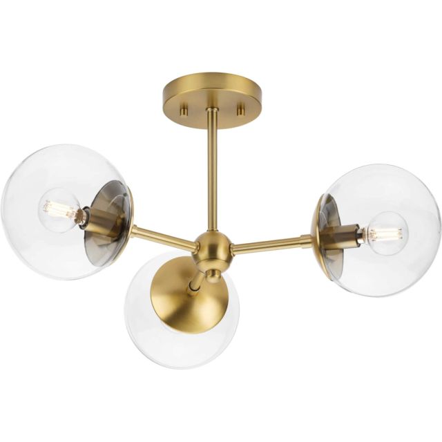 Progress Lighting Atwell 3 Light 22 inch Semi-Flush Mount in Brushed Bronze with Clear Glass Shades P350235-109