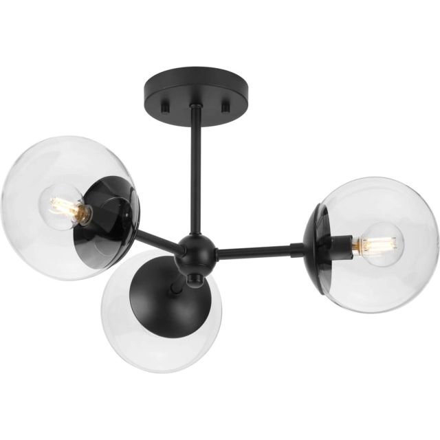 Progress Lighting Atwell 3 Light 22 inch Semi-Flush Mount in Matte Black with Clear Glass Shades P350235-31M