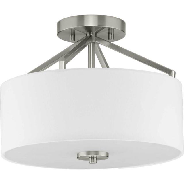 Progress Lighting P350239-009 Goodwin 2 Light 13 inch Semi-Flush Mount Convertible to Pendant in Brushed Nickel with White Linen Fabric Shade