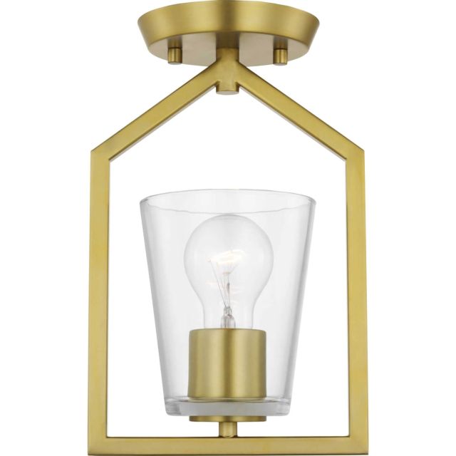 Progress Lighting P350258-191 Vertex 1 Light 7 inch Semi-Flush Mount in Brushed Gold with Clear Glass