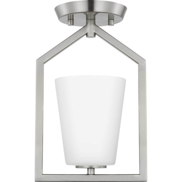 Progress Lighting P350259-009 Vertex 1 Light 7 inch Semi-Flush Mount in Brushed Nickel with Etched White Glass