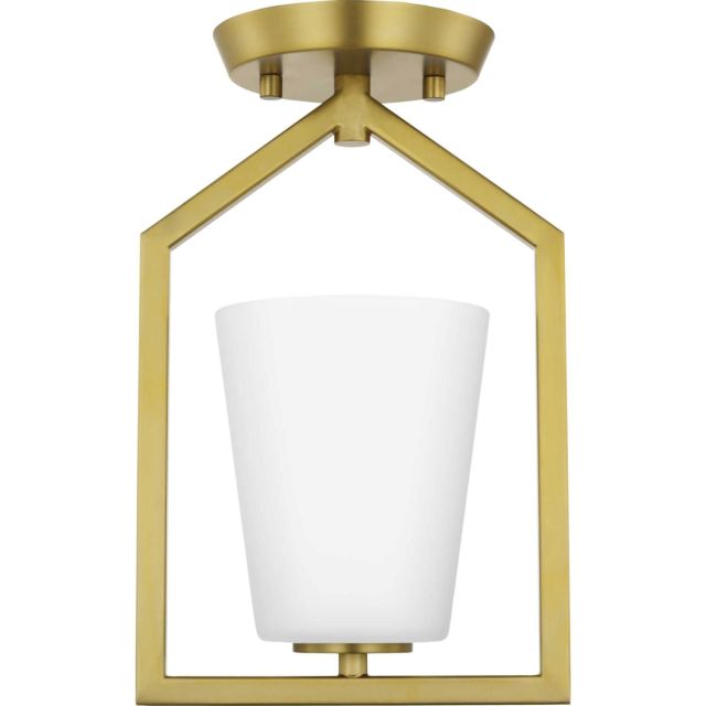 Progress Lighting P350259-191 Vertex 1 Light 7 inch Semi-Flush Mount in Brushed Gold with Etched White Glass
