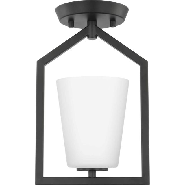 Progress Lighting P350259-31M Vertex 1 Light 7 inch Semi-Flush Mount in Matte Black with Etched White Glass
