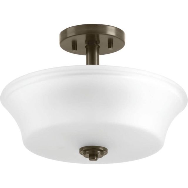 Progress Lighting P3644-20 Cascadia 2 Light 14 Inch Flush Mount In Antique Bronze With Etched Glass