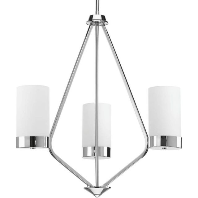 Progress Lighting Elevate 3 Light 22 Inch Chandelier In Polished Chrome With Etched White Glass P400021-015