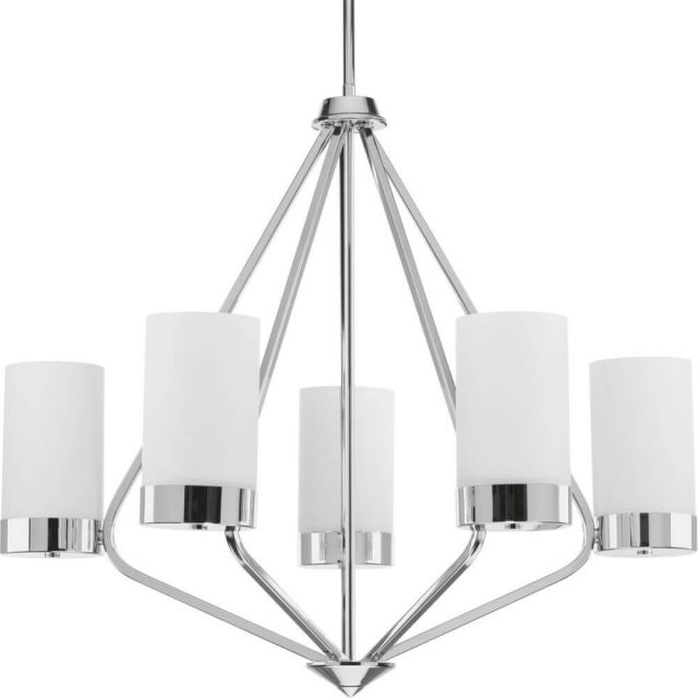 Progress Lighting Elevate 5 Light 27 Inch Chandelier In Polished Chrome With Etched White Glass P400022-015