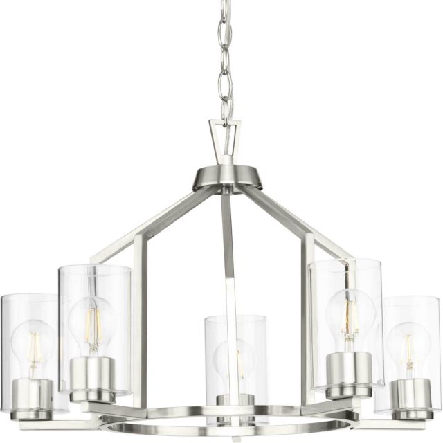 Progress Lighting P400316-009 Goodwin 5 Light 24 inch Chandelier in Brushed Nickel with Clear Glass Shades