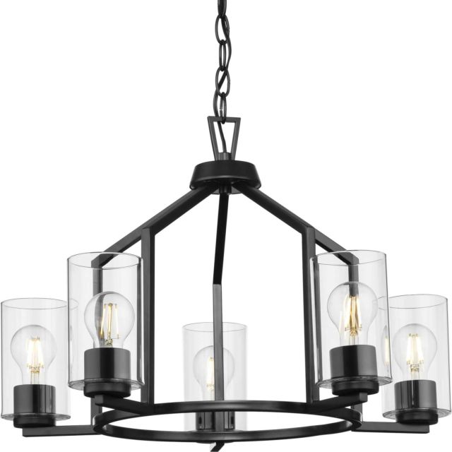 Progress Lighting P400316-31M Goodwin 5 Light 24 inch Chandelier in Matte Black with Clear Glass Shades