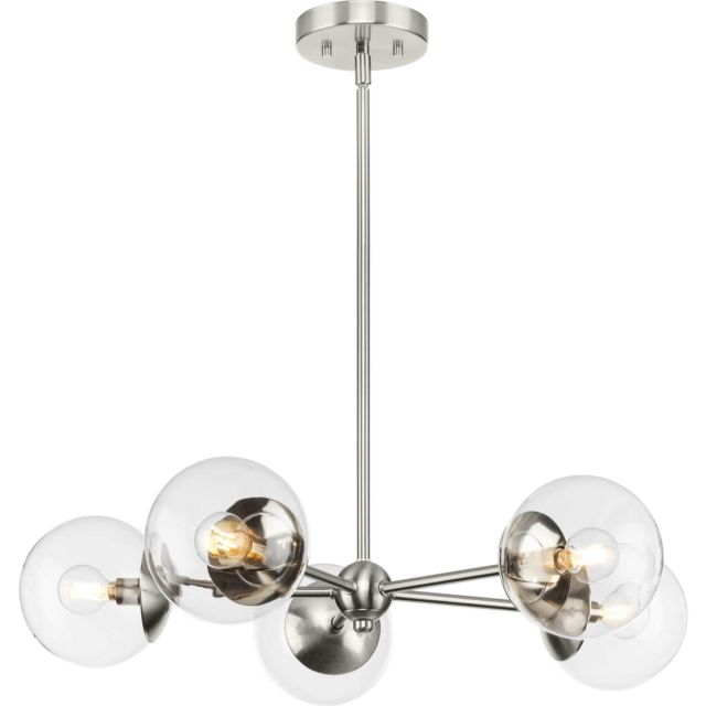 Progress Lighting Atwell 5 Light 28 inch Chandelier in Brushed Nickel with Clear Glass Shades P400325-009