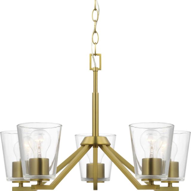 Progress Lighting P400341-191 Vertex 5 Light 23 inch Chandelier in Brushed Gold with Clear Glass