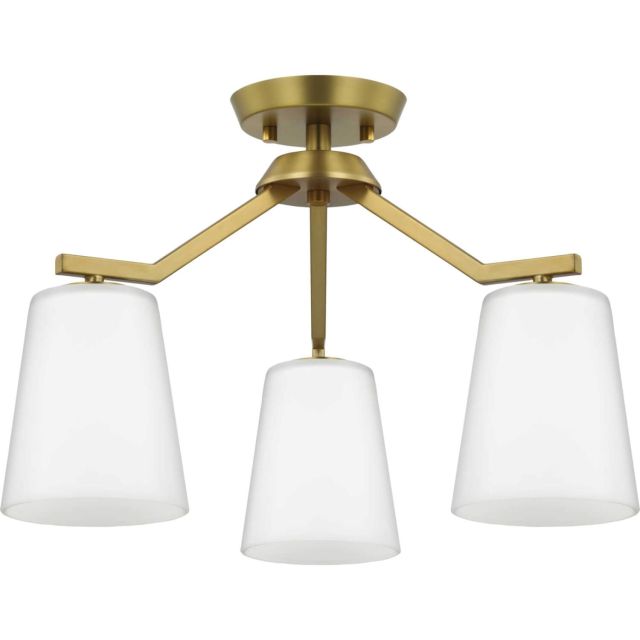 Progress Lighting P400342-191 Vertex 3 Light 18 inch Convertible Chandelier in Brushed Gold with Etched White Glass