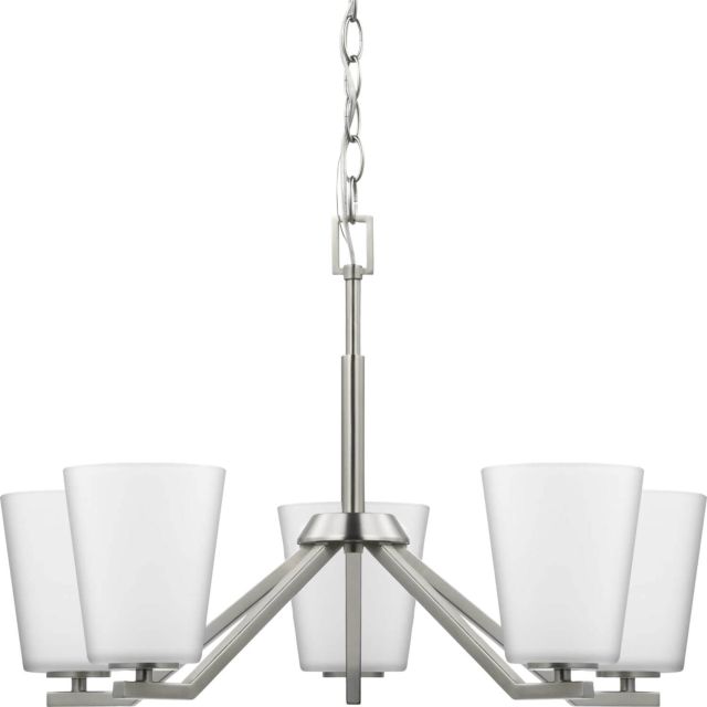 Progress Lighting P400343-009 Vertex 5 Light 23 inch Chandelier in Brushed Nickel with Etched White Glass