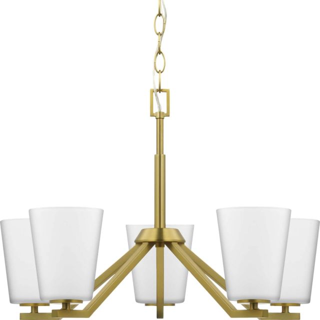 Progress Lighting P400343-191 Vertex 5 Light 23 inch Chandelier in Brushed Gold with Etched White Glass