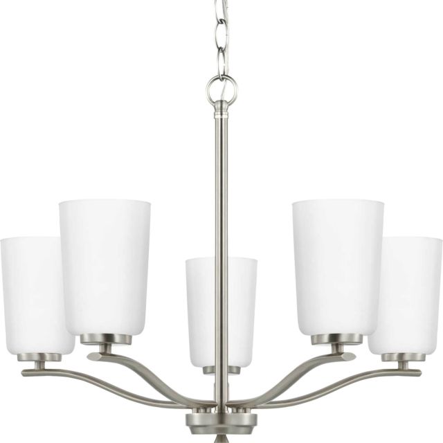 Progress Lighting Adley 5 Light 23 inch Chandelier in Brushed Nickel with Etched White Glass P400350-009