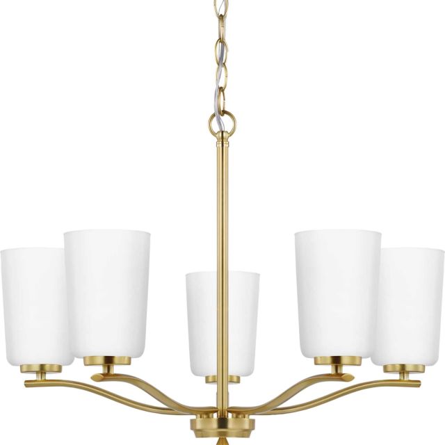 Progress Lighting Adley 5 Light 23 inch Chandelier in Satin Brass with Etched White Glass P400350-012