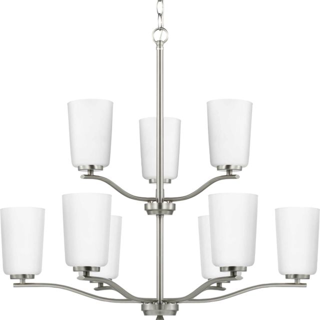 Progress Lighting Adley 9 Light 28 inch Chandelier in Brushed Nickel with Etched White Glass P400351-009