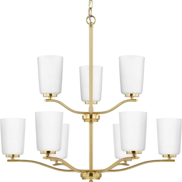 Progress Lighting Adley 9 Light 28 inch Chandelier in Satin Brass with Etched White Glass P400351-012