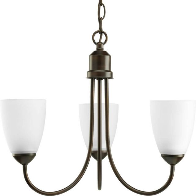 Progress Lighting Gather 3 Light 19 Inch Chandelier In Antique Bronze With Etched Glass P4440-20