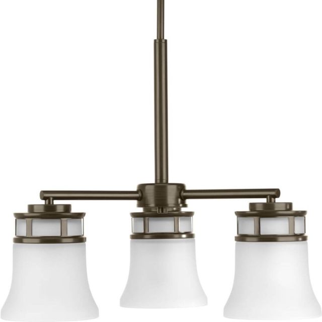 Progress Lighting P4612-20 Cascadia 3 Light 21 Inch Chandelier In Antique Bronze With Etched Glass