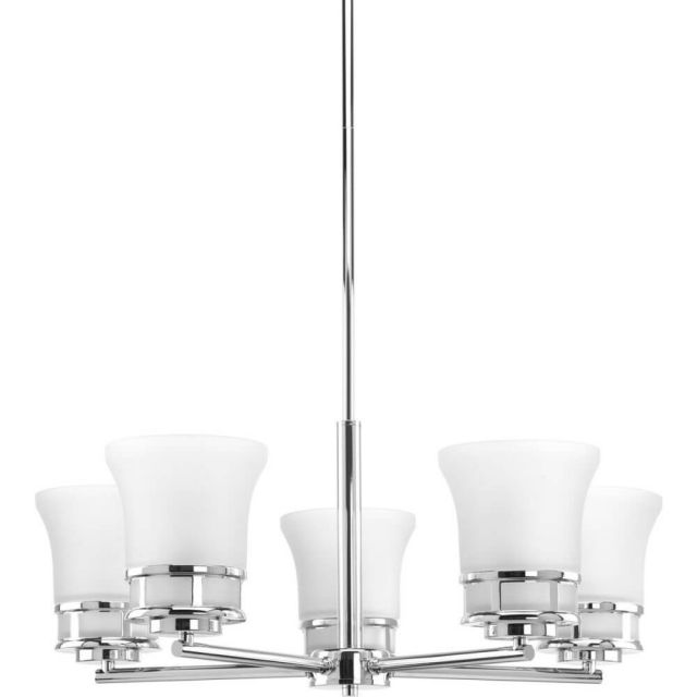 Progress Lighting P4613-15 Cascadia 5 Light 26 Inch Chandelier In Polished Chrome With Etched Glass
