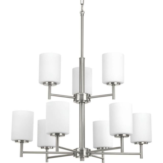 Progress Lighting Replay 9 Light 26 Inch Chandelier In Brushed Nickel With Etched Glass P4726-09