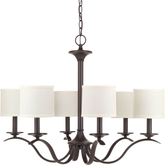 Progress Lighting Inspire 6 Light 30 Inch Chandelier In Antique Bronze With Etched-Etched White Linen Glass P4739-20