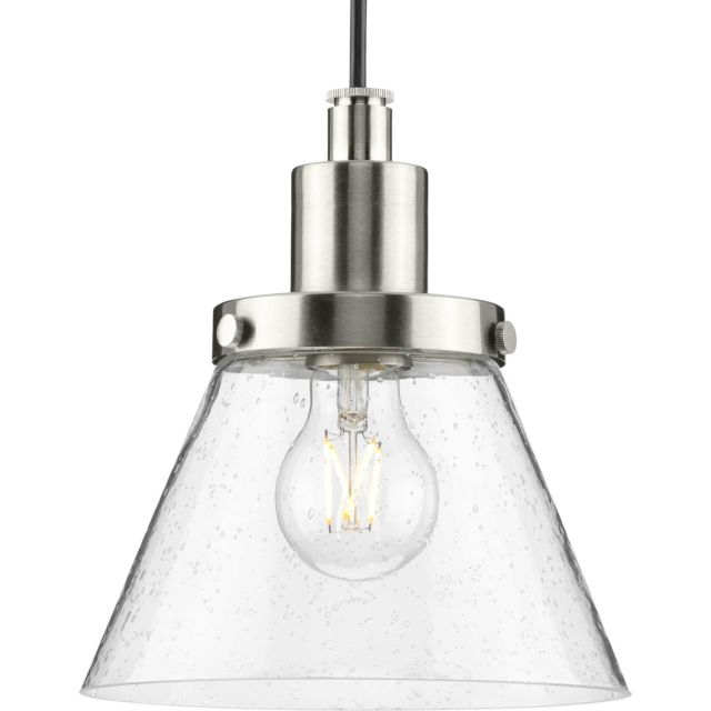 Progress Lighting Hinton 1 Light 8 inch Mini Pendant in Brushed Nickel with Clear Seeded Glass Shade P500382-009