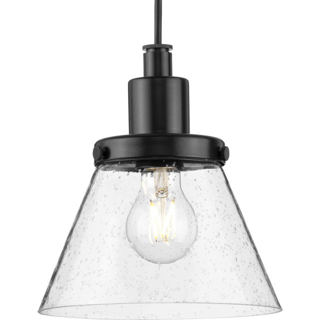 Progress Lighting Hinton 1 Light 8 inch Mini Pendant in Matte Black with Clear Seeded Glass Shade P500382-31M