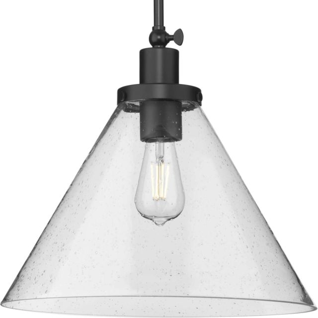 Progress Lighting Hinton 1 Light 16 inch Pendant in Matte Black with Clear Seeded Glass Shade P500384-31M