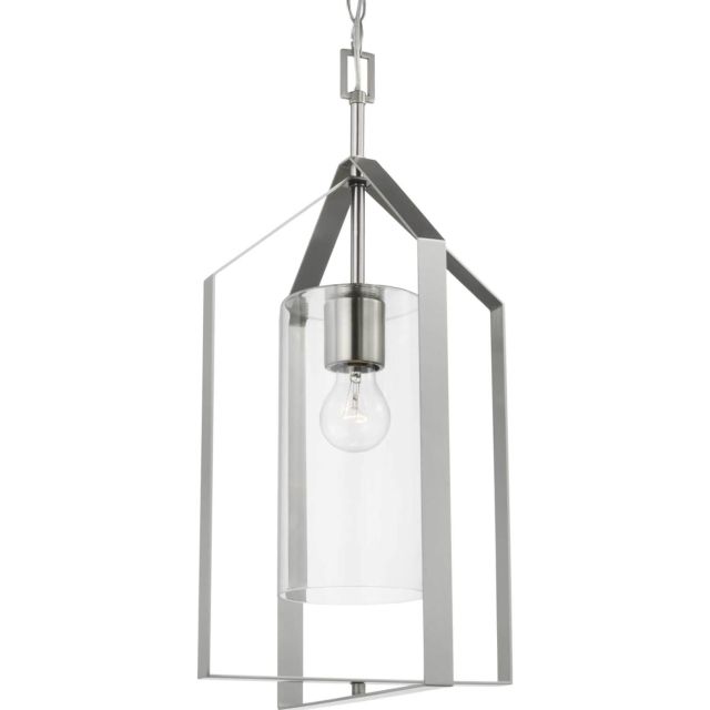 Progress Lighting P500431-009 Vertex 1 Light 12 inch Foyer Pendant in Brushed Nickel with Clear Glass