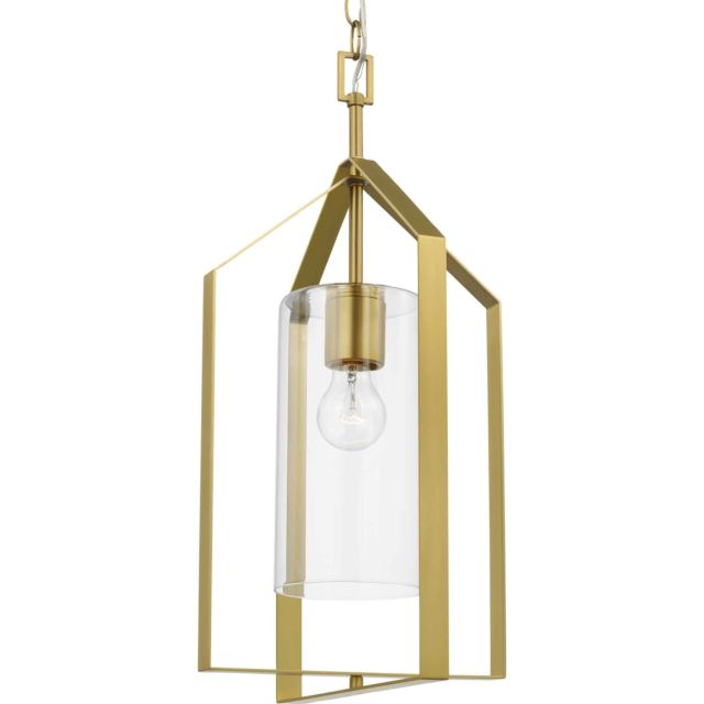 Progress Lighting P500431-191 Vertex 1 Light 12 inch Foyer Pendant in Brushed Gold with Clear Glass