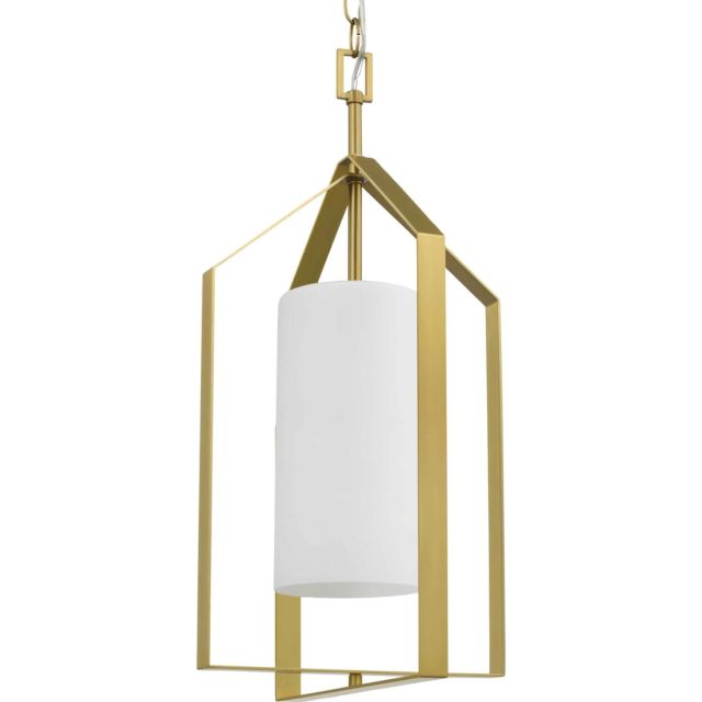 Progress Lighting P500433-191 Vertex 1 Light 12 inch Foyer Pendant in Brushed Gold with Etched White Glass