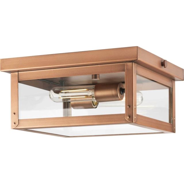 Progress Lighting Union Square 2 Light 12 inch Square Outdoor Flush Mount in Antique Copper with Clear Glass Panels P550007-169