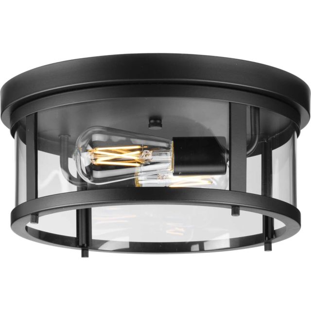Progress Lighting P550021-31M Gunther 2 Light 13 inch Outdoor Flush Mount in Matte Black with Clear Glass Shade