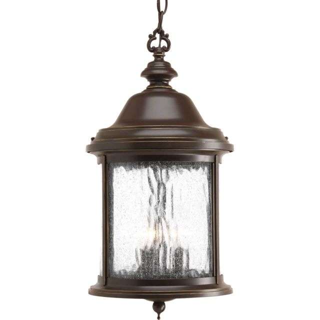 Progress Lighting Ashmore 3 Light 10 inch Outdoor Hanging Lantern in Antique Bronze with Water Seeded Curved Glass Panels P5550-20