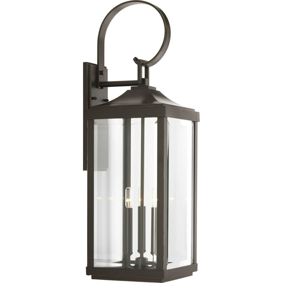 Progress Lighting P560023-020 Gibbes Street 3 Light 31 Inch Tall Large Outdoor Wall Lantern In Antique Bronze With Clear Beveled Glass