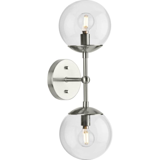 Progress Lighting Atwell 2 Light 18 inch Tall Wall Sconce in Brushed Nickel with Clear Glass Shades P710114-009