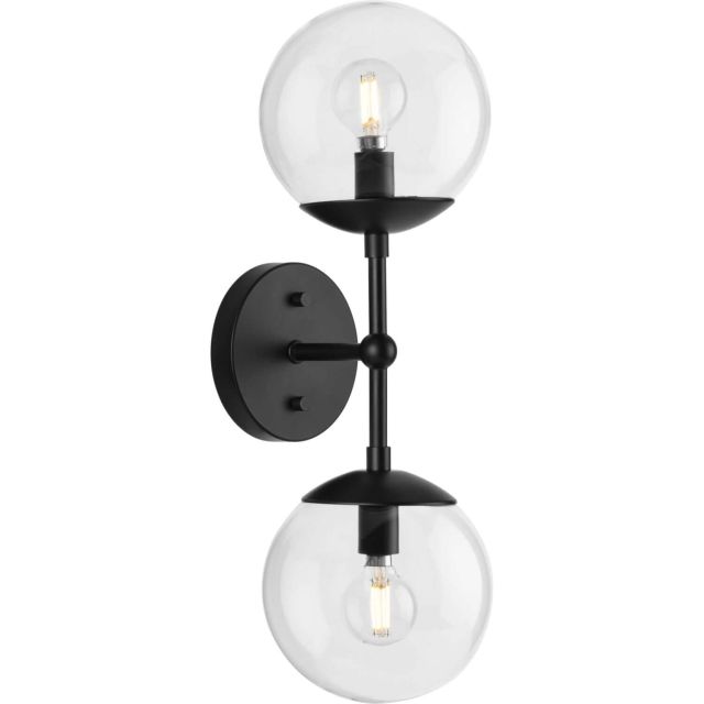 Progress Lighting Atwell 2 Light 18 inch Tall Wall Sconce in Matte Black with Clear Glass Shades P710114-31M