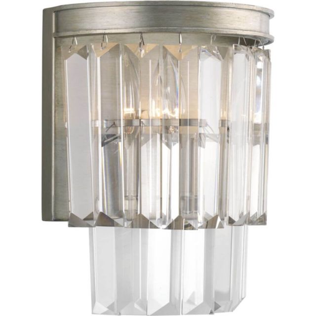 Progress Lighting P7198-134 Glimmer 2 Light 10 Inch Tall Wall Sconce In Silver Ridge With Clear Glass