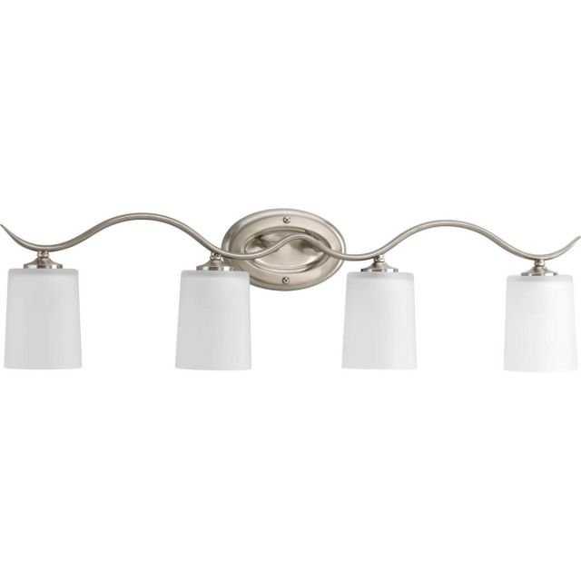Progress Lighting P2021-09 Inspire 4 Light 31 inch Bath Vanity Light in Brushed Nickel with Etched Glass
