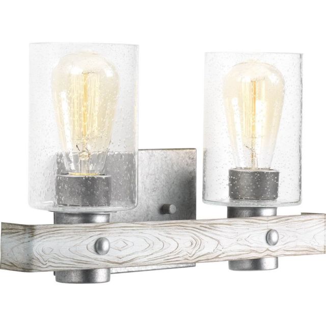 Progress Lighting P300124-141 Gulliver 2 Light 16 inch Bath Vanity Light in Galvanized with Clear Seeded Glass