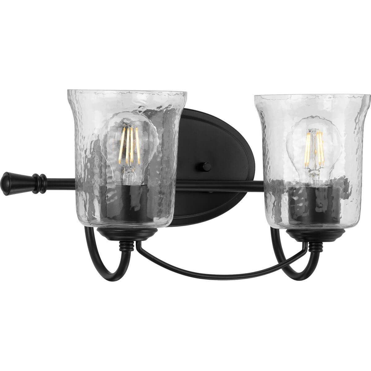 Progress Lighting Bowman 2 Light 16 inch Bath Vanity Light in Matte Black with Clear Chiseled Glass Shade P300254-031