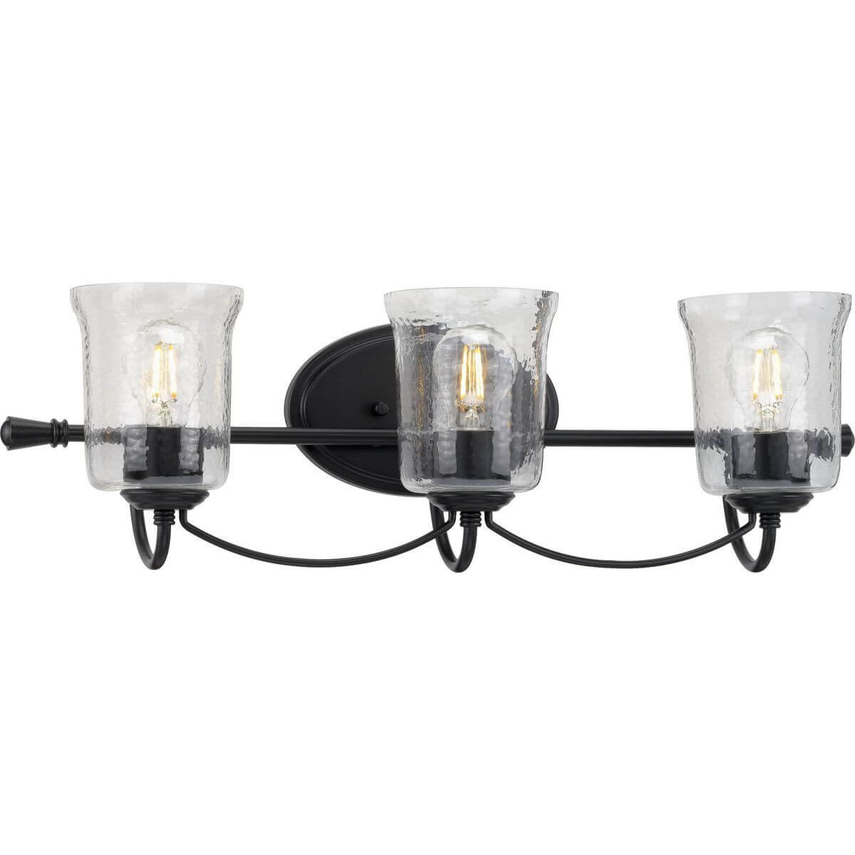 Progress Lighting Bowman 3 Light 25 inch Bath Vanity Light in Matte Black with Clear Chiseled Glass Shade P300255-031