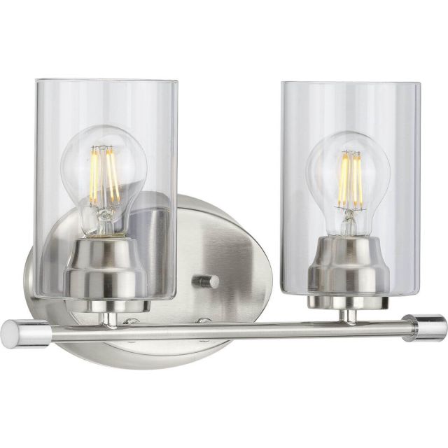 Progress Lighting Riley 2 Light 16 inch Bath Vanity Light in Brushed Nickel with Clear Glass P300277-009