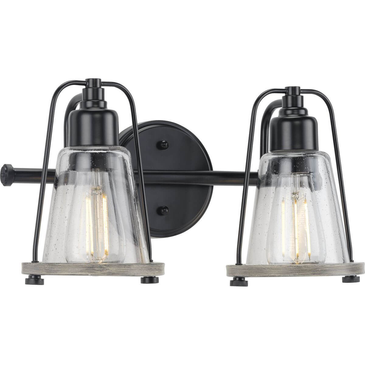 Progress Lighting P300296-031 Conway 2 Light 15 inch Bath Vanity Light in Matte Black with Clear Seeded Glass