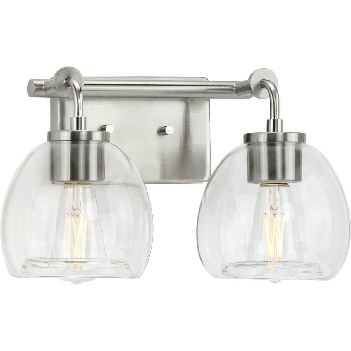 Progress Lighting Caisson 2 Light 15 inch Bath Vanity Light in Brushed Nickel with Clear Glass P300346-009