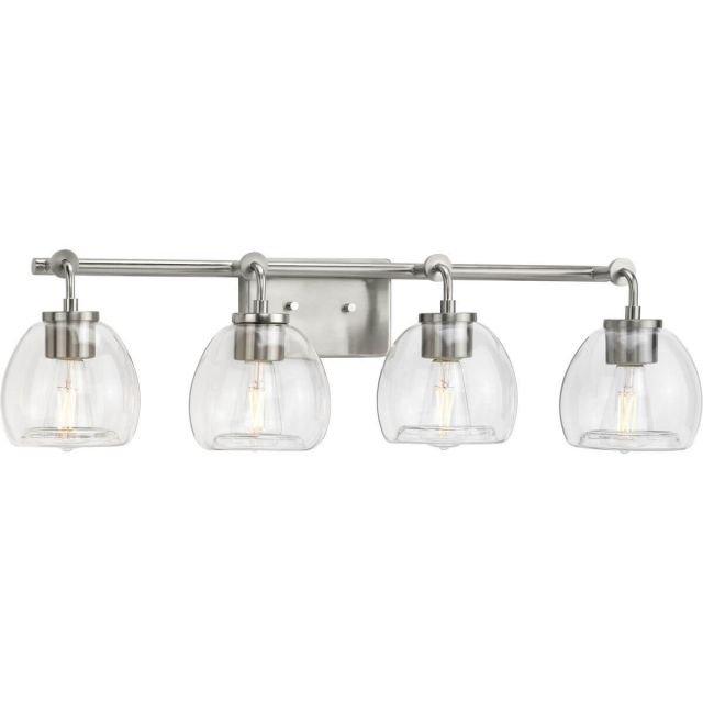 Progress Lighting Caisson 4 Light 32 inch Bath Vanity Light in Brushed Nickel with Clear Glass P300348-009